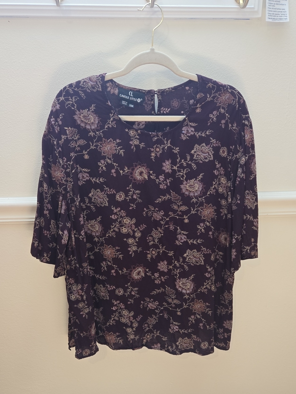 Carole Little Dark Plum Floral Scoop Neck Top